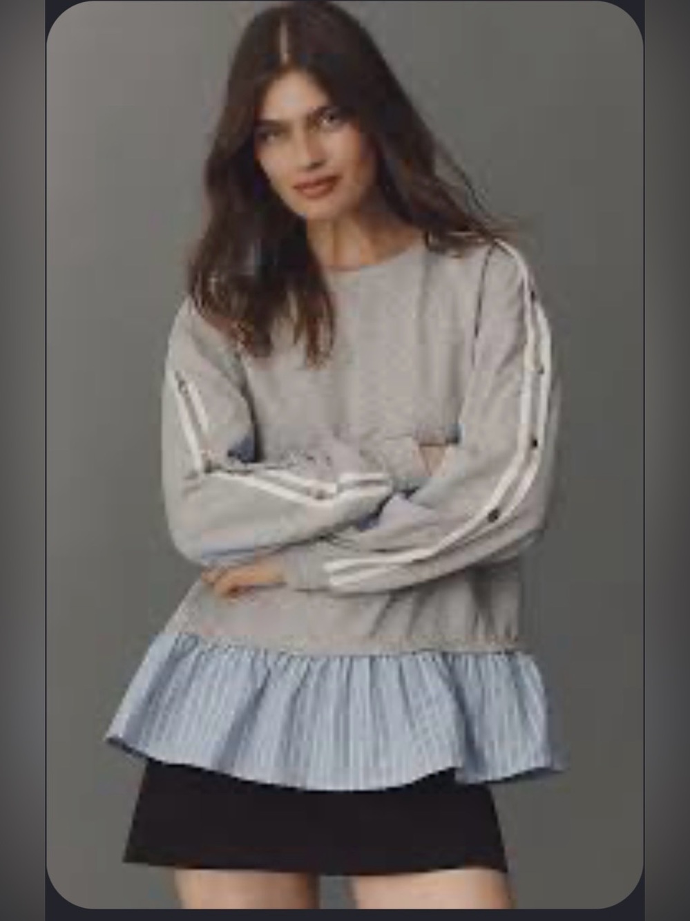 Anthropologie Maeve Mixed Media Twofer Peplum Sweatshirt Grey Blue Size Large
